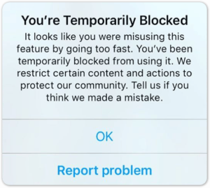 Temporarily blocked on Instagram