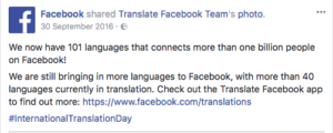 Facebook 101 languages