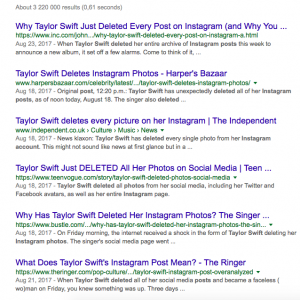 Google searches Taylor Swift Instagram archives