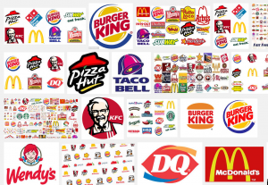 Fast food restaurants red and blue logos