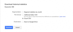Export Google adwords keyword