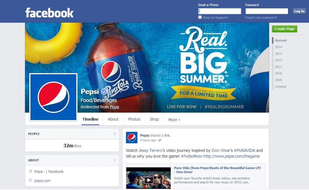 Pepsi facebook account