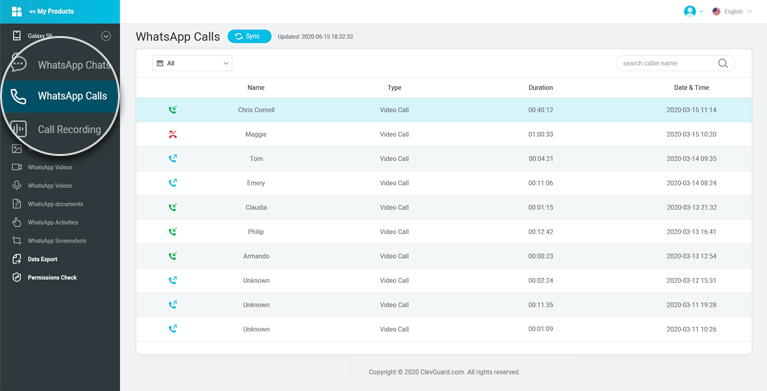 track WhatsApp call