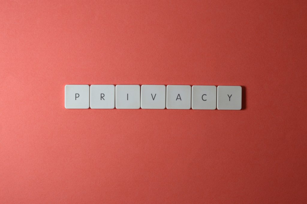 The word privacy arranged with letter blocks.