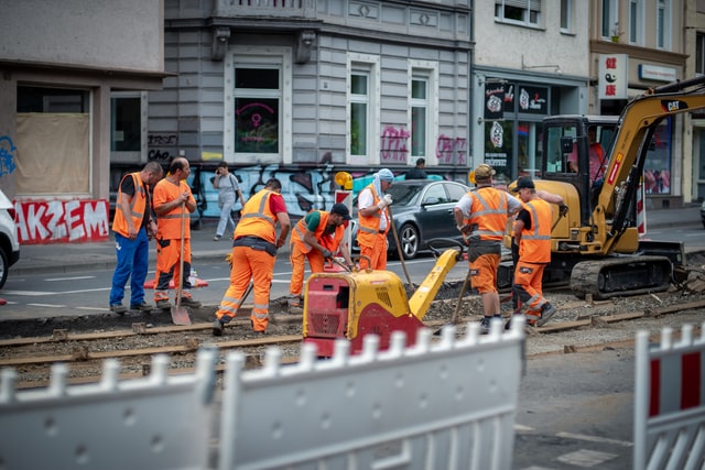 Workers working in limited space,