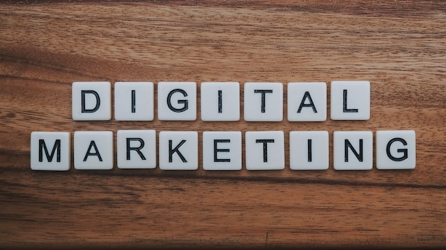 The word Digital Marketing written with blocks.