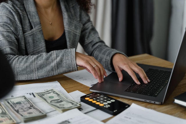 Woman managing finances.