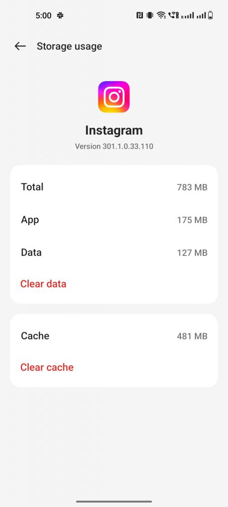 clear instagram app cache