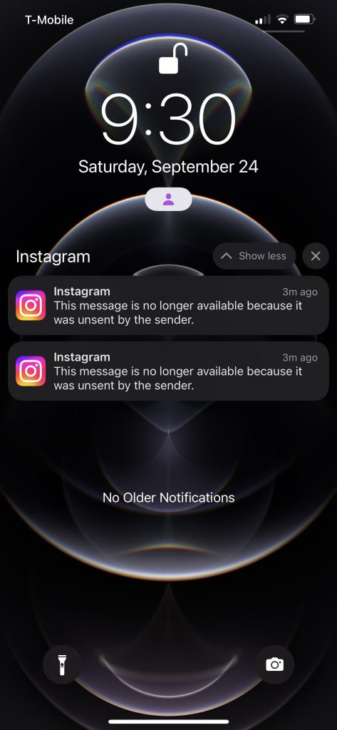Unsend mesage notification on Instagram