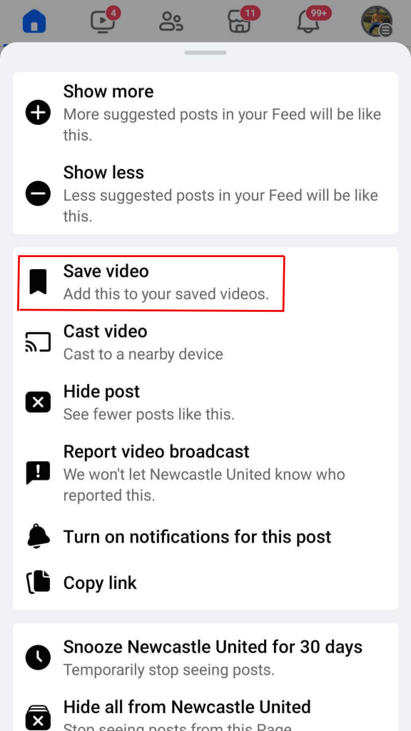 Save Button on Facebook