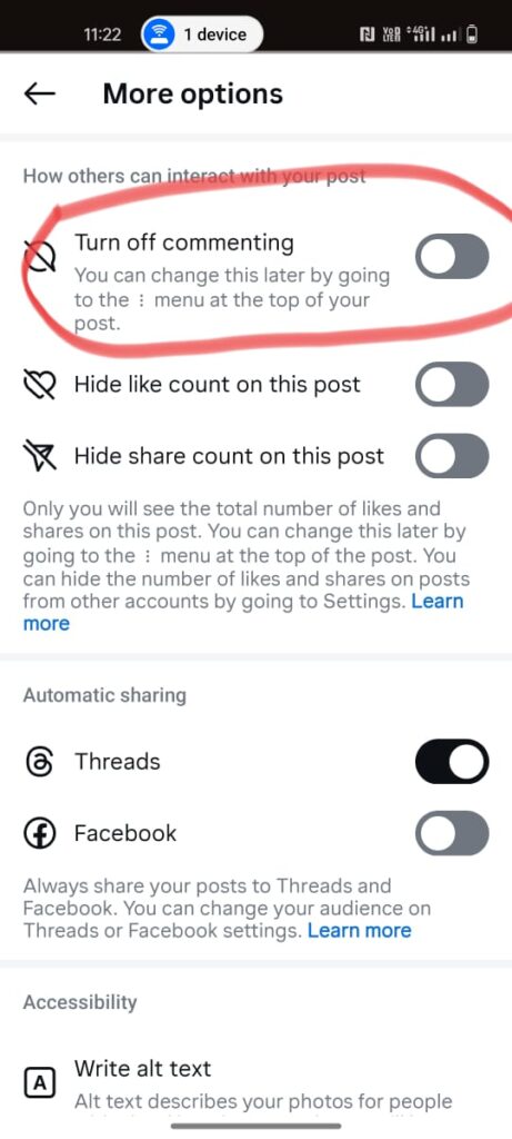 turn off comments on a new post