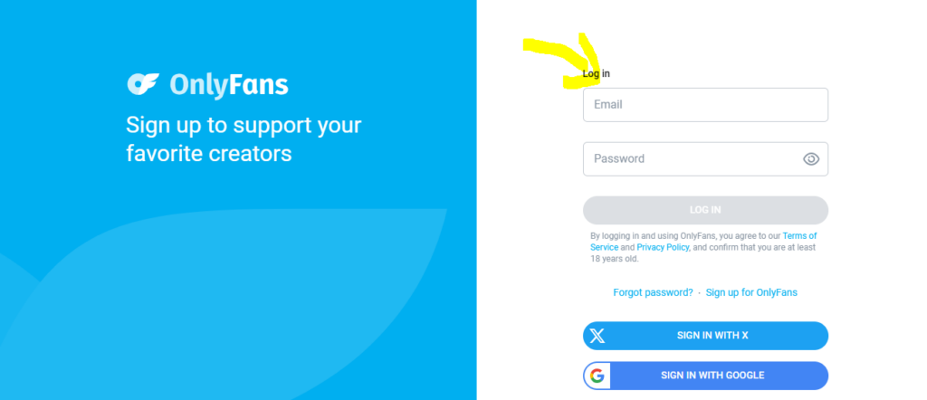 Log in to your OnlyFans account