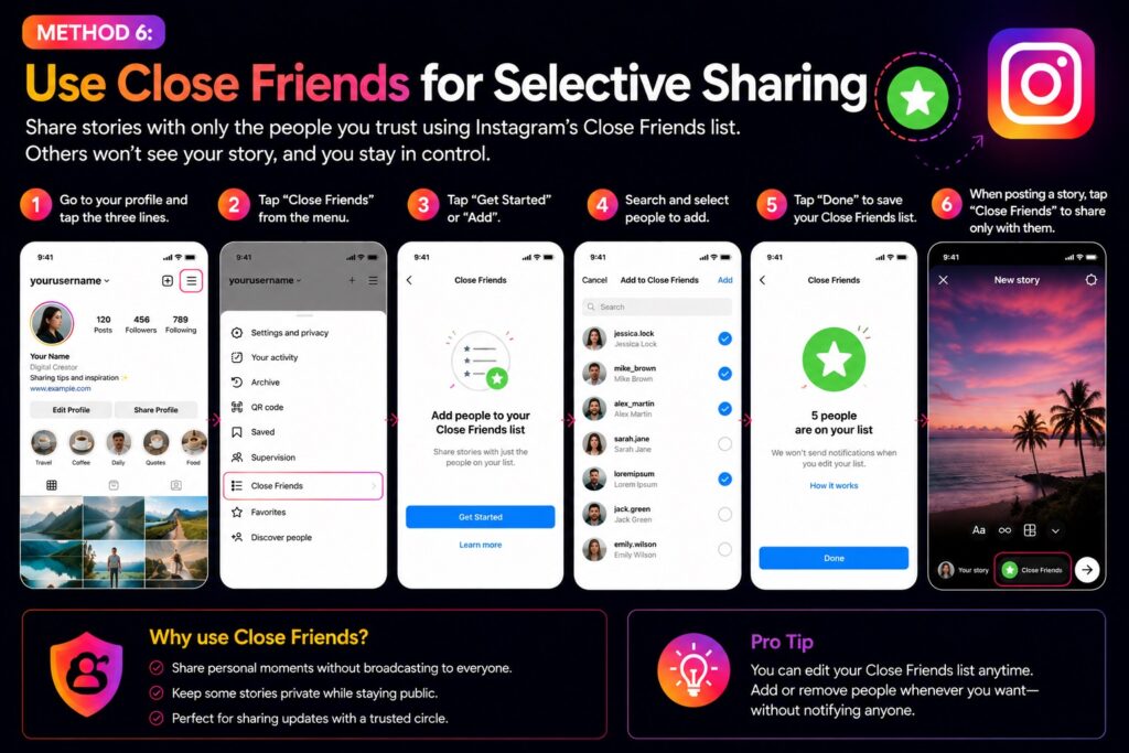 Method 6: Use Close Friends for Selective Sharing